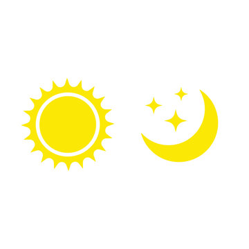 Night symbol of the moon with stars and sun, vector on white background.