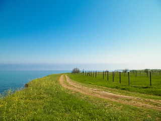 View from cliff on water of Black Sea.