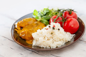 delicious Rice and chicken on plate