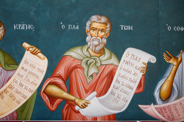 Plato, fresco at Greek Orthodox Church - obrazy, fototapety, plakaty