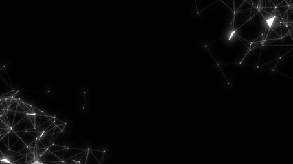 Plexuses move in the corners of the screen on a black background. Black white plexus with dots, lines, triangles. - Powered by Adobe