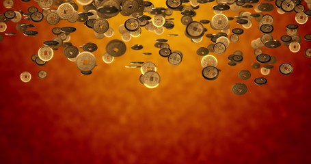 Chinese new year background, Golden coins 3d texture. 3D rendering