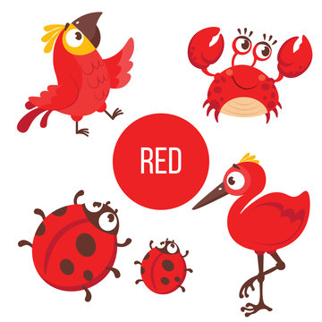 Red Animals. Cute Characters For Education Card. Childish Stickers