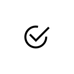 Valid Seal icon. black tick in circle. Flat OK sticker icon. Isolated on white. Accept button.