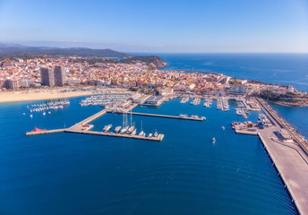 Fototapeta premium Aerial drone picture from small Spanish town Palamos in Costa Brava