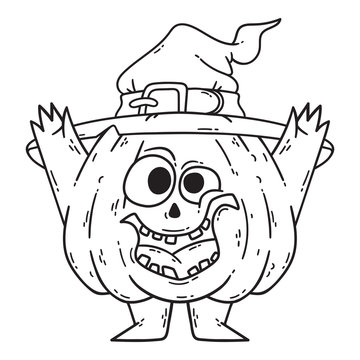 halloween pumpkin character wearing witch hat clip art preview