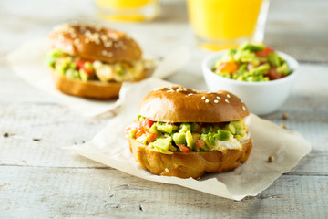 Homemade bagels with guacamole