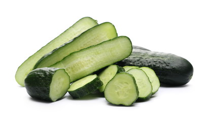 Chopped cucumber, slices isolated on white background