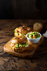 Homemade bagels with guacamole