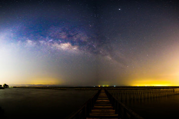 Panorama of milky way at the sea