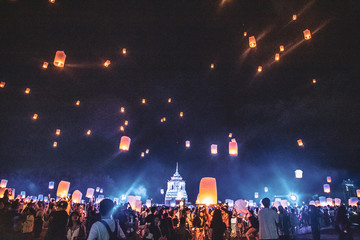 Lanterns festival, Yee Peng and Loy Khratong in Chiang Mai in Thailand