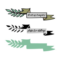 Obraz premium Plastic free challenge. Do not use it anymore. Vector badges.