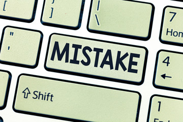 Conceptual hand writing showing Mistake. Business photo showcasing Something not correct Lack of...