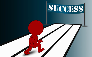 Person run toward success banner