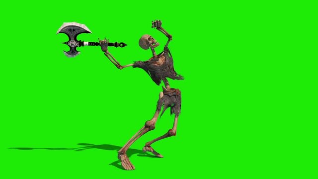 Skeleton Warrior Green Screen Attacks Side Loop 3D Rendering Animation