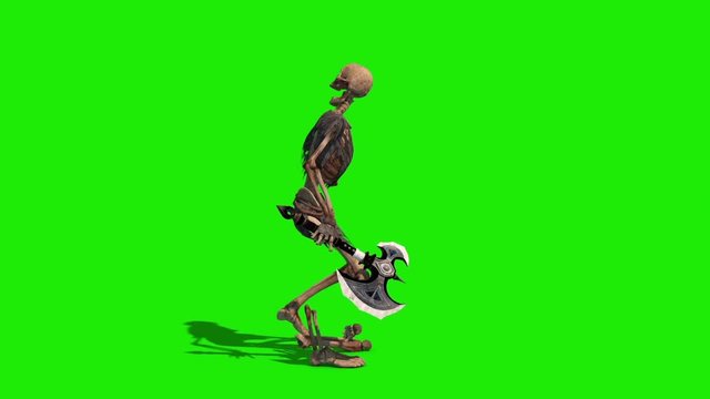 Skeleton Warrior Green Screen Die Side Loop 3D Rendering Animation
