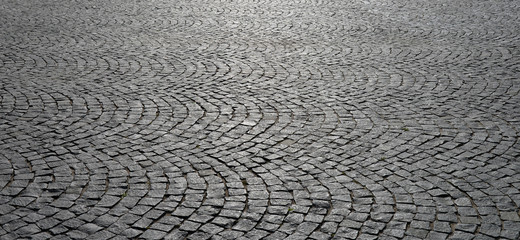 Old cobblestone pavement close-up.