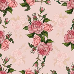 Pink rose vintage styles seamless pattern