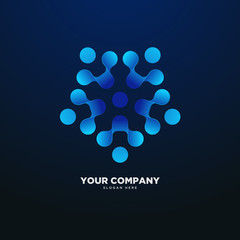 3d abstract connected dot molecule, puzzle, social logo template