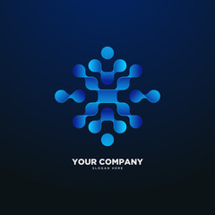 3d abstract connected dot molecule, puzzle, social logo template