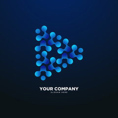 3d abstract connected dot molecule, puzzle, social logo template