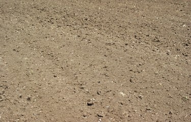 Close up of arable land soil recently ploughed for new season