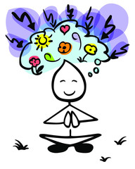 Meditating stickman with a flame as head_thinking positive_colored by jziprian