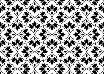 Flower geometric pattern. Seamless vector background. White and black ornament