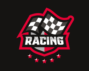 Racing logo design. Checkered finish flag emblem template editable for your design.