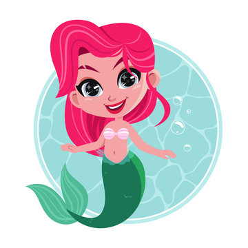 Cute mermaid girl vector illustration.