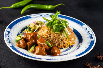 Nasi Lemak Chicken Rendang-Malaysian cuisine