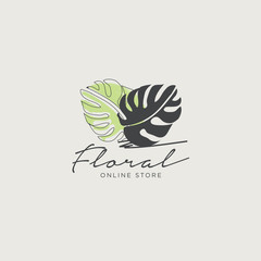 Hand drawn watercolor monstera leaf logo template illustration © Anjar G
