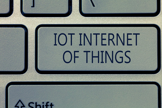 Writing note showing Iot Internet Of Things. Business photo showcasing Network of Physical Devices send and receive Data.