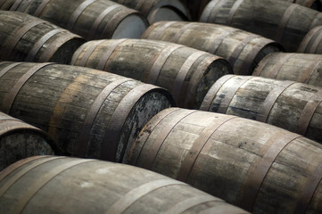 Oak Barrels at a Scotch Whisky Distillery