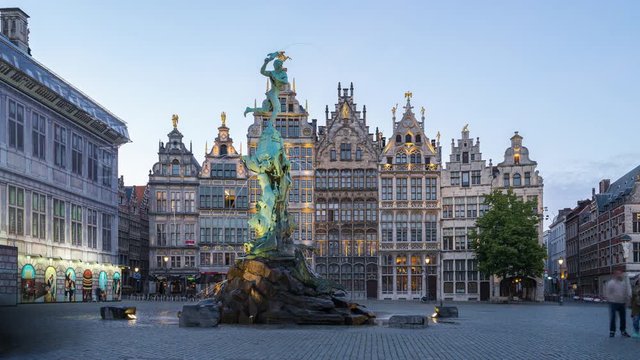 Grote Markt of Antwerp day to night time lapse in Antwerp, Belgium