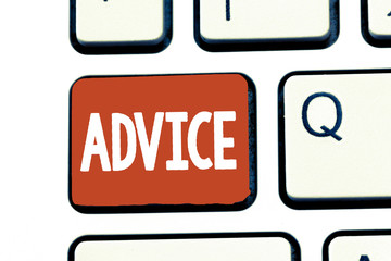 Writing note showing Advice. Business photo showcasing guidance or recommendations offered with regard prudent action.