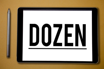 Text sign showing Dozen. Conceptual photo group or set of twelve product food exchange of insults in us.