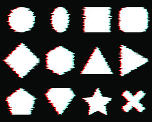 Glitch effect shapes, vector set.