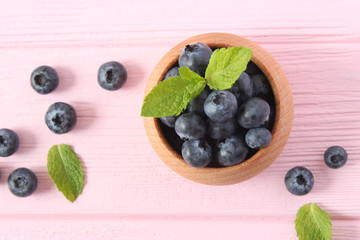 blueberries on the table top view.