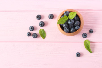 Naklejka na ściany i meble blueberries on the table top view.