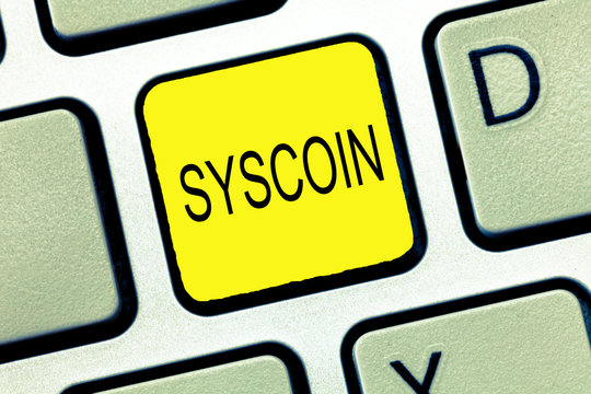 Writing note showing Syscoin. Business photo showcasing Cryptocurrency Blockchain Digital currency Tradeable token.