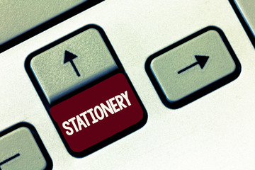 Word writing text Stationery. Business concept for Writing Office Supplies papers envelopes pens...