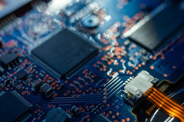 Circuit board.Motherboard digital chip. Electronic computer hardware technology.Integrated communication processor.Information engineering component.Tech science background.soft focus.