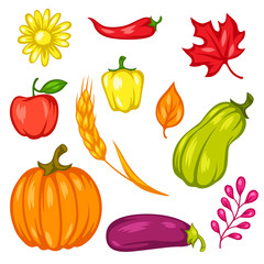 Harvest set of fruits and vegetables.