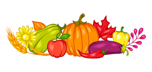 Harvest decorative element with fruits and vegetables.