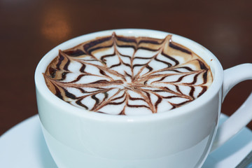 Close-up view of a tasty cup of cappuccino