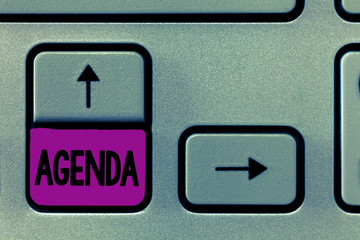 Word writing text Agenda. Business concept for To do list of items be discussed at formal important...