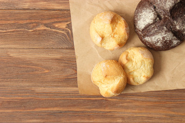 Tasty bread on the table top view.