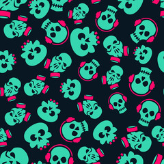 Blue Skull Mix Halloween Seamless Pattern