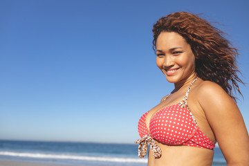 Beautiful woman in bikini standing on the beach